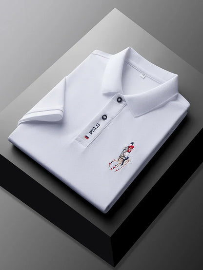 High end brand men's exquisite printed polo shirt short sleeve 2024 summer new cool and comfortable silk casual lapel T-shirt