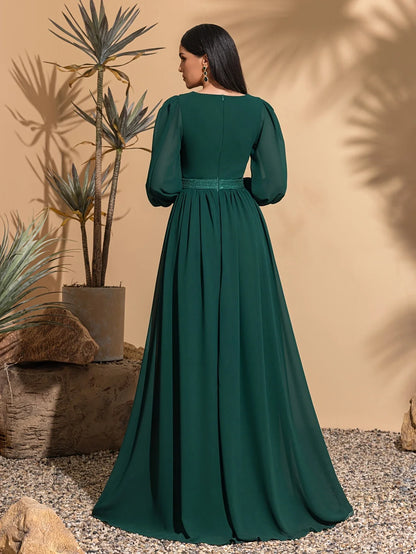 Long sleeve mesh sequins stitching elegant party dress, ladies maxi dress, party dress