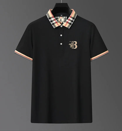 Luxury brand short sleeve men's polo shirt summer high-end fashion plaid embroidery lapel casual T-shirt breathable cotton top