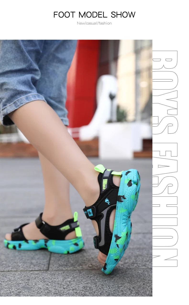 2025 Summer Boys Soft Sandals Fashion Children Shoes Autumn Light Cartoon Sandalias Flat Beach 4-12 Years Old Kids Shoes 12yrs