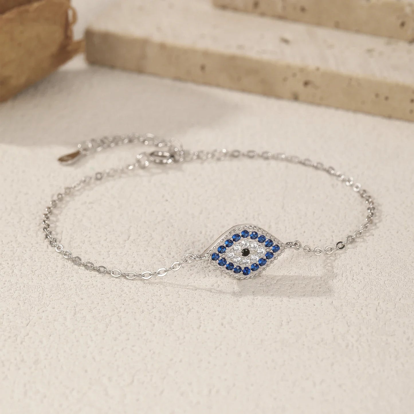 925 Sterling Silver Vintage Blue & Clear Zirconia Eyes Bracelet Stackable Vacation Link Chain Bracelets For Women Jewelry