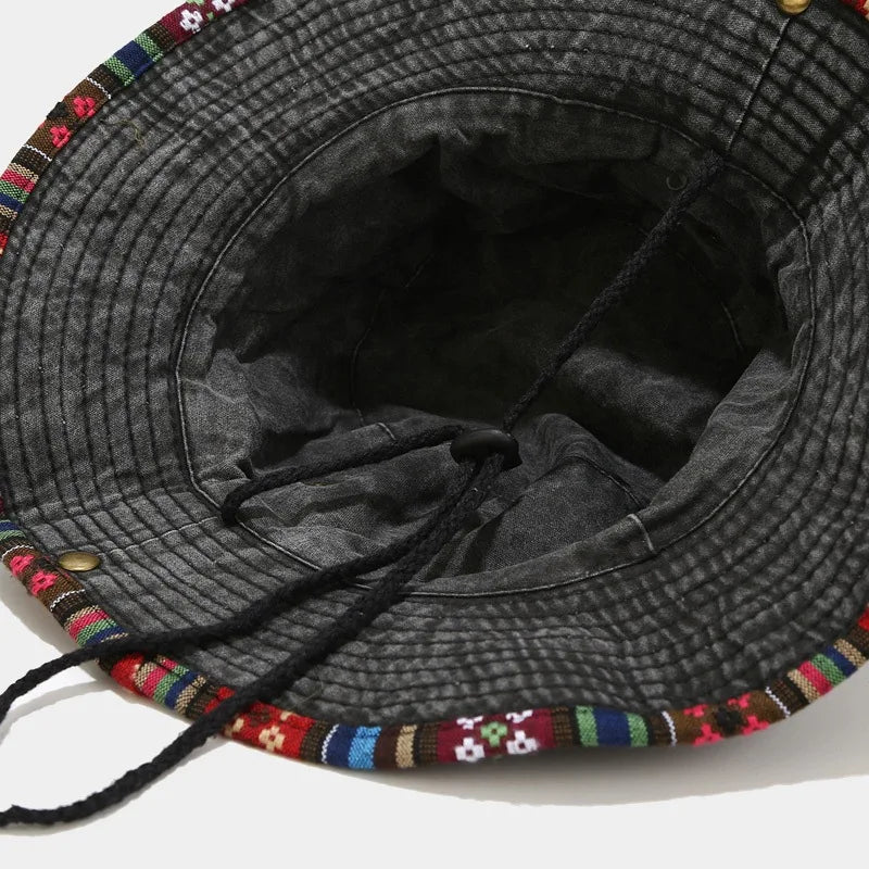 Cotton National Wind Solid Color Bucket Hat Outdoor Travel Sun Cap For Men And Women 15