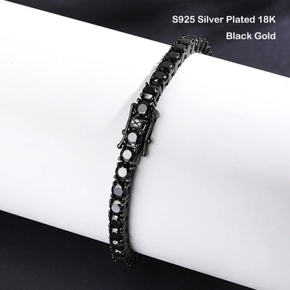 Full 3/4/5/6.5mm Black Moissanite Tennis Bracelet for Men Women Unisex 925 Silver Plated 18K Black Gold Hip Hop Bracelets