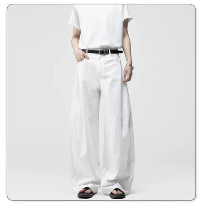Men's White Baggy Machete Wide-Leg Jeans Daily Casual Denim Pants Solid Business Ladies' Balloon Pants High Street Men's Clothes