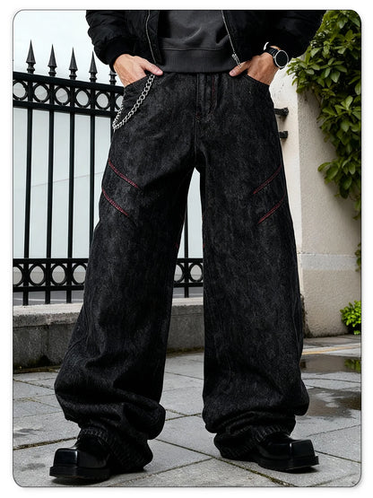 Calça Jeans Masculina American Retro Quatro Estações, Preta, Baggy, Perna Larga, Estilo Básico, Casual de Negócios, Solta, Jeans Unissex de Rua