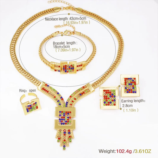 Gold Plated Jewelry Set African Dubai Nigeria Charm Necklace Bracelet Earring Ring For Women 2025 New Banquet Jewellry