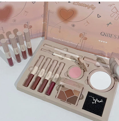 Multipurpose Makeup Set 4pc Double Head Lip Glaze, Face Pressed Powder,Blusher,Eyeshadow, Eyebrow Pencil,Eyeliner,Lip Oil
