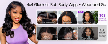 Short Bob Glueless Body Wave Human Hair Wigs 5X5 HD Transparen Lace Frontal Real Human Hair Wig Natural Human Hair  Wigs 16 Inch