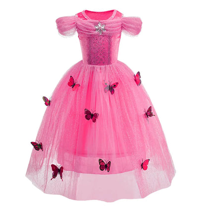 Elsa Cosplay Dress Butterfly Decoration with Accessories Princess Style Suitable School Activities Performance and Birthday Gift