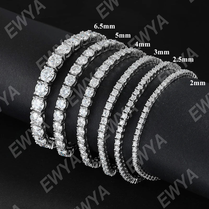 New In Real D Color Full 2mm 0.03CT Moissanite Tennis Bracelet For Women S925 Silver Plated 18K Diamond Link Bracelets Gift