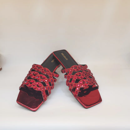 Pretty Soft Flat Shoes With Bag Set For Woman Fashion Style Rhinestone Party Slippers And Women Purse Latest Design