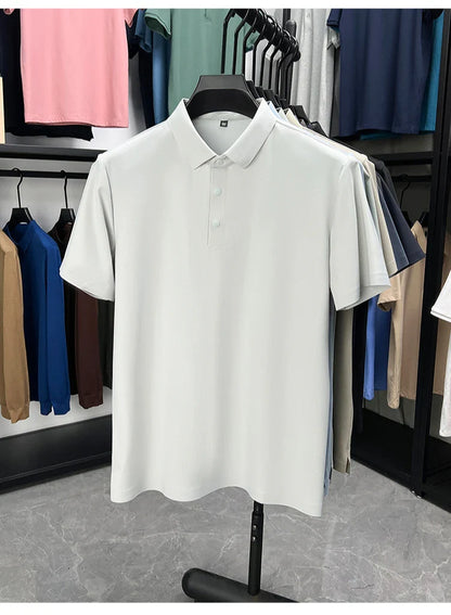 Summer Short Sleeve T-Shirt - Premium Jacquard Spandex, 7A Antibacterial, Seamless, Contrast Color, Split Hem, Wrinkle-Free Polo
