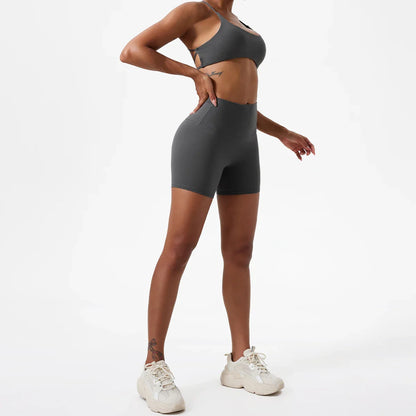 Two Pieces Yoga Set Women Gym Shorts Sports Suit Female Soften Skin-Friendly Activewear Beauty Back Women Sportswear