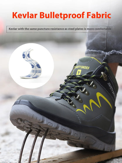 Waterproof Men's Safety Work Boots Steel Toe Shoes Anti Impact And Anti-Puncture Outdoor Adventure Hiking Industrial Boots