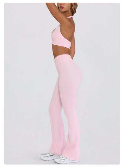 Women's Yoga Suits Camisole Backless Nude Beautiful Back Neck Hanging Bra Flared Pants Fitness Set