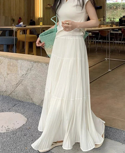 Women's High Waist Pleated Maxi Skirt, Casual A-Line Flowy Tiered Long Skirt, Elegant Beach Vacation Skirts for Ladies