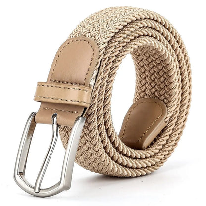 3.3cmX110cmX130cm  2024 High Quality New Men Elastic Braided Belt Casual Women Canvas Korean All match Pin Buckle White Black