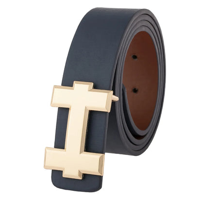 Men's and Women's Casual Fashion Belt  Korean Version Gold Buckle Belt Trendy I-shaped Buckle Belt
