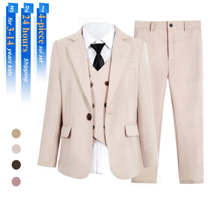 Kids Tuxedo Set 4PC | Jacket Vest Dress Pants Tie | Boys 3-14 | Pageant Party | Ships Today! Toddler to Youth 3-14 | Wedding
