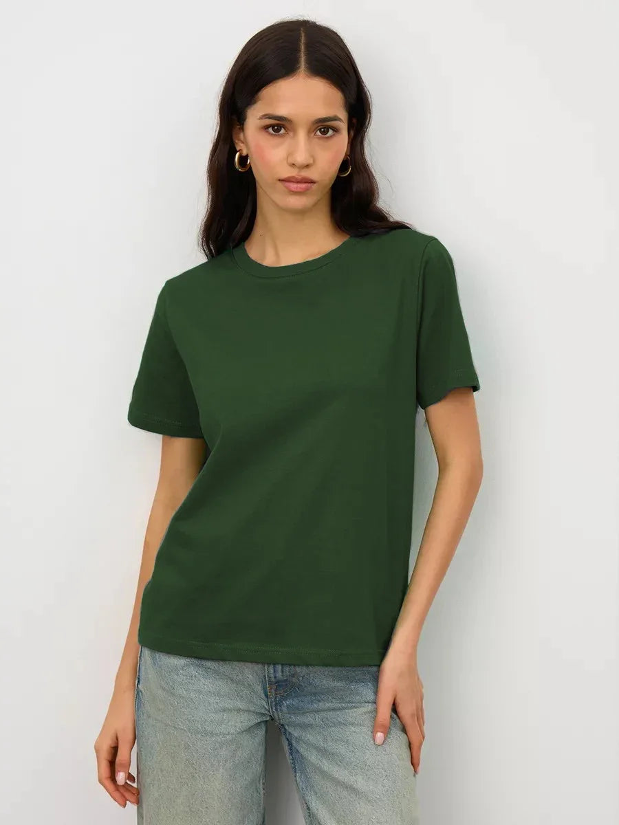 Summer 100% Cotton Women's T-shirt Bottoming Basic Fashionable Lady Short Sleeve Loose Tops Shirts Solid 230g/㎡ Tops