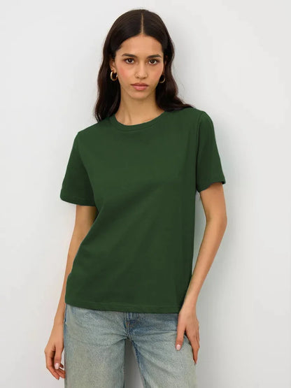 Summer 100% Cotton Women's T-shirt Bottoming Basic Fashionable Lady Short Sleeve Loose Tops Shirts Solid 230g/㎡ Tops
