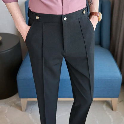 Men's Classic Black Dress Pants with Double Button Waistband, Perfect for Formal and Business Occasions Adjustable Waist.28-38
