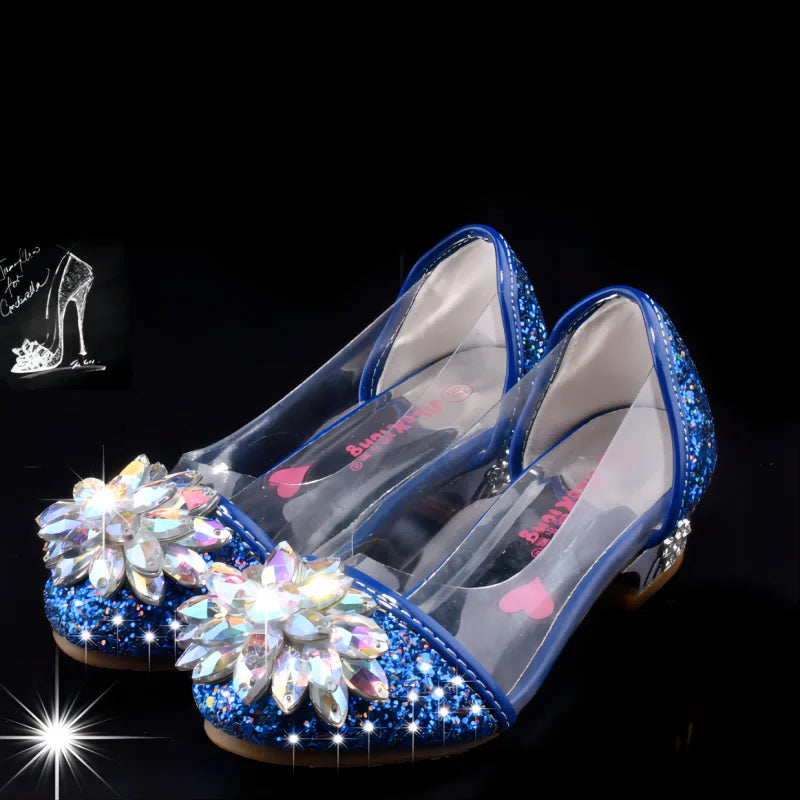 Fashion Cinderella Crystal Bright Diamond Shoes Girl Princess Single Shoes Girl Performance High Heels Shoes