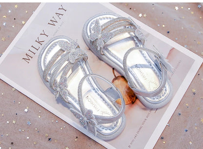 Kids Strappy Sandals for Girls 2025 New Summer Toddler Beach Shoes with Sparkly Sequins Soft Sole  Princess Girls Party Flats