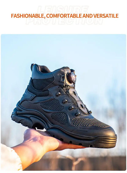 Construction Work Boots Men Steel Toe Safety Shoes Rotated Button Anti-smash Puncture Proof Sneakers Man High Top Security Boot
