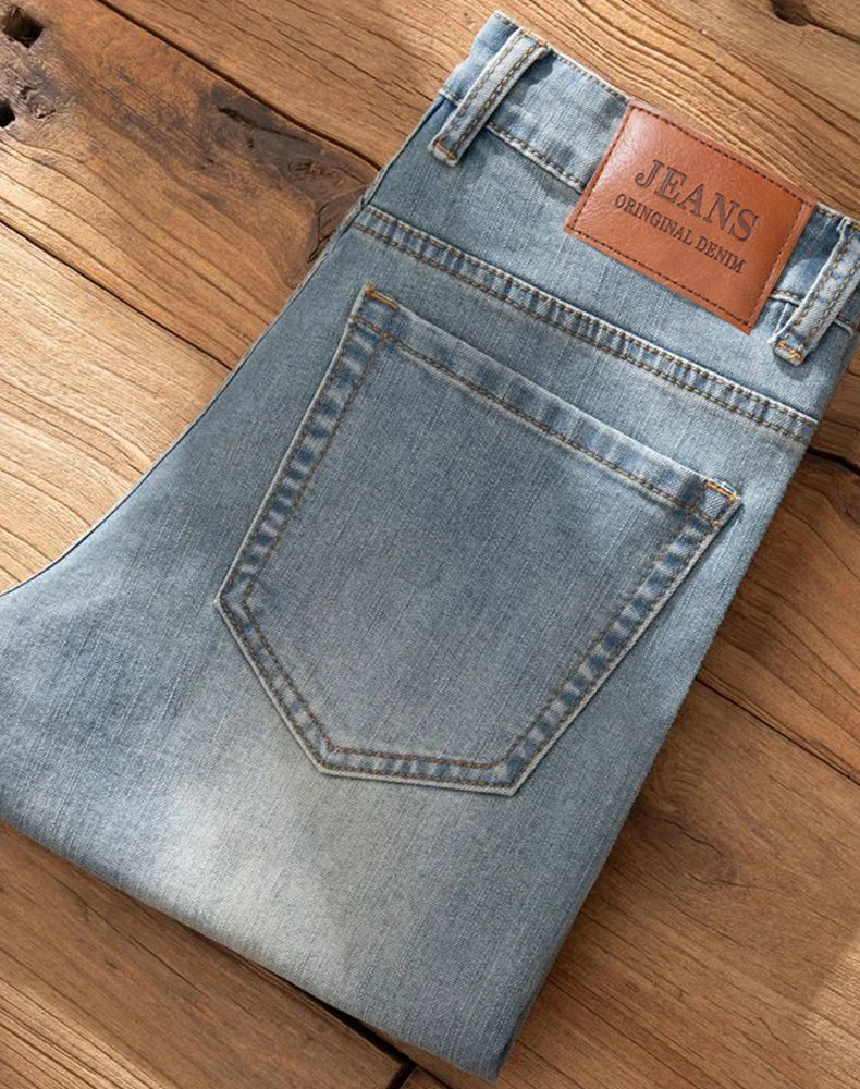 Men's Premium Lightweight Business Stretch Denim Pants - Versatile Slim Fit Straight Leg Long Trousers for All Seasons