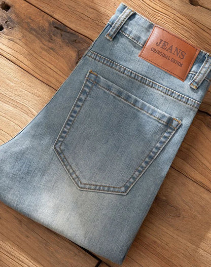 Men's Premium Lightweight Business Stretch Denim Pants - Versatile Slim Fit Straight Leg Long Trousers for All Seasons