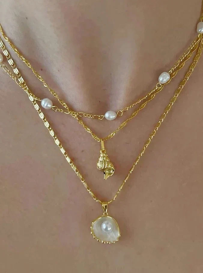 Vintage Shiny Shell Starfish Pendant Necklace for Women Simple Multilayer Thin Chain Choker Bridal Neck Jewelry