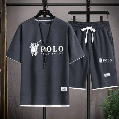 A two-piece set of men's short-sleeved T-shirt and sports shorts for summer fashion, breathability, fitness and casual jogging