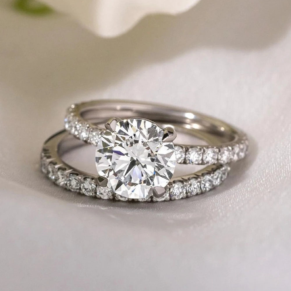 Full Moissanite Bridal Rings Set With  Certificate D Color Diamond Engagement Ring 925 Sterling Silver Wedding Band For Women