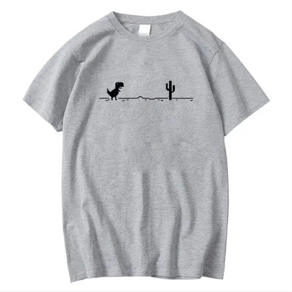 Camiseta Masculina de Alta Qualidade 100% Algodão com Estampa Divertida de Dinossauro Gola Careca Solta Verão Fresca Masculina Manga Curta Camiseta Masculina Top