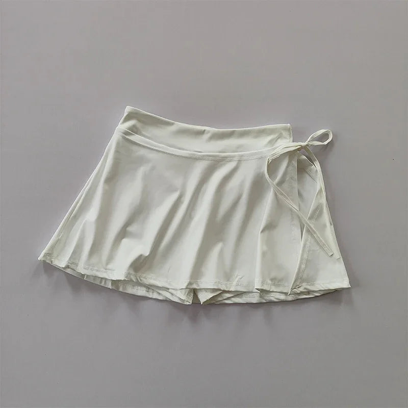 Sports Yoga Skirt Badminton Tennis Skirt Pants Half-body Quick Drying Pocket Skirt Side Split Strap Pants for Outwear Mini Skirt