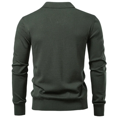 2025 Men's Modern Henley Polo Solid Color Long Sleeve Fashion Forward Cut Luxury Business Social Premium Male Top