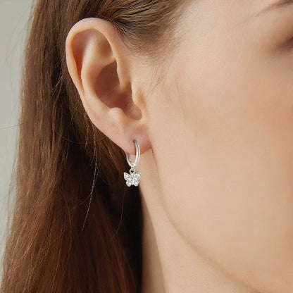 925 Sterling Silver Earring Fashion Geometry Butterfly Zircon Asymmetry Pearl Drop Earring Simple Temperament Trend Women Ear Je