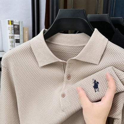 Light Luxury Cotton Long Sleeved T-shirt Men's Fashion Trend Lapel Autumn Paul Embroidery Polo Shirt Men's Long Sleeved Clothes