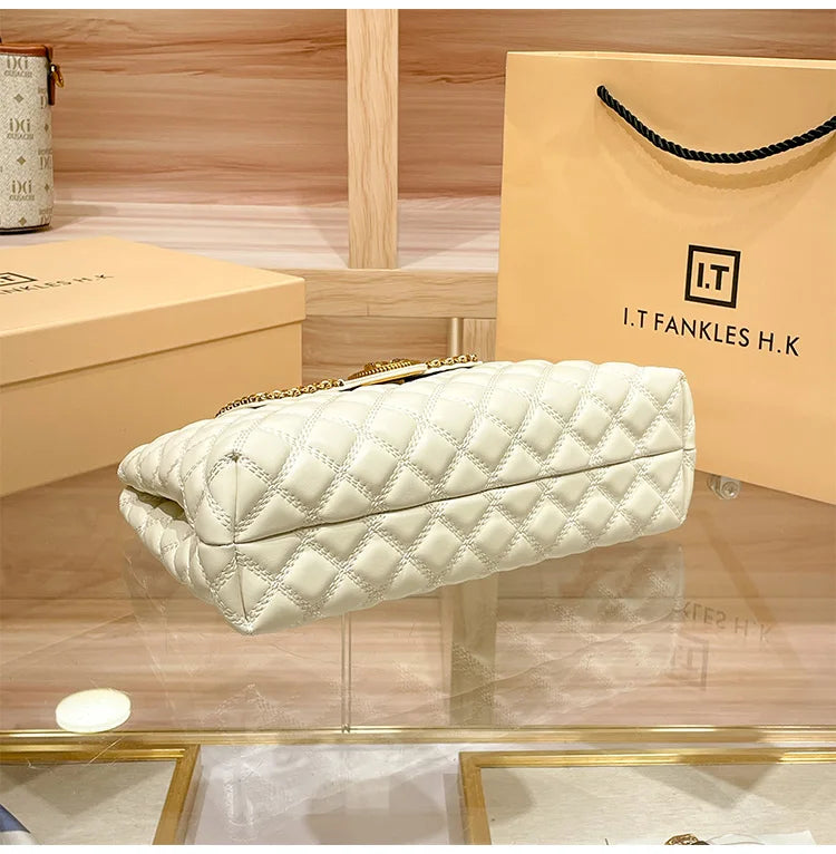Brand genuine leather chain bag for women in 2025, new designer with a sense of luxury, large capacity underarm shoulder bag