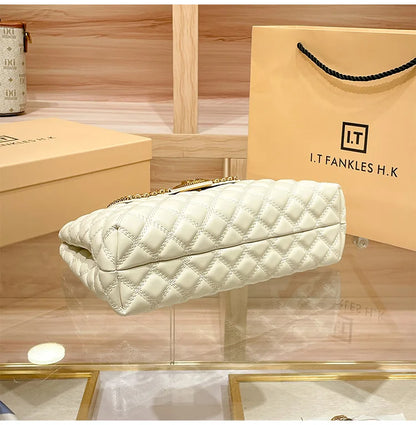 Brand genuine leather chain bag for women in 2025, new designer with a sense of luxury, large capacity underarm shoulder bag