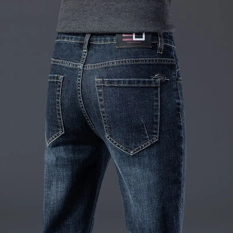 Autumn Winter High Quality Elastic Mens Jeans Cargo Slim Fit Denim Pencil Trousers Midweight Long PantsHighHigh  Jeans Man