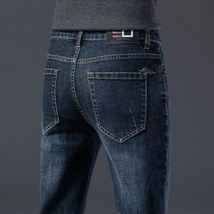 Autumn Winter High Quality Elastic Mens Jeans Cargo Slim Fit Denim Pencil Trousers Midweight Long PantsHighHigh  Jeans Man