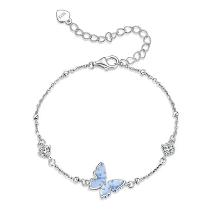 925 Sterling Silver Butterfly Charm Bracelet Lightweight CZ Beads Link Chain for Women Teens Gift Natural Wrist Decor