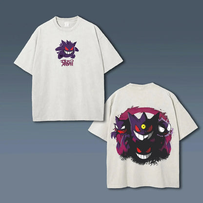 Gengar Vintage Washed Mens Womens T Shirt Anime Streetwear Short Sleeves Tee Graphic Print Casual Top 2026 Summer Y2k