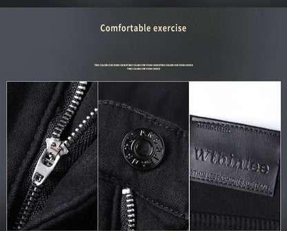 Winter Men Black Straight Stretch Denim Thick Velvet Pants Warm Jeans Casual Fleece Line Trousers Male Plus Size