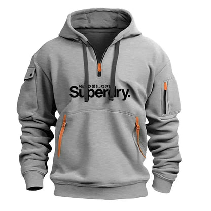 Autumn and Winter Warm Men's Hoodie Long Daily Outdoor Multi Pocket Zipper Comfortable Sweatshirt