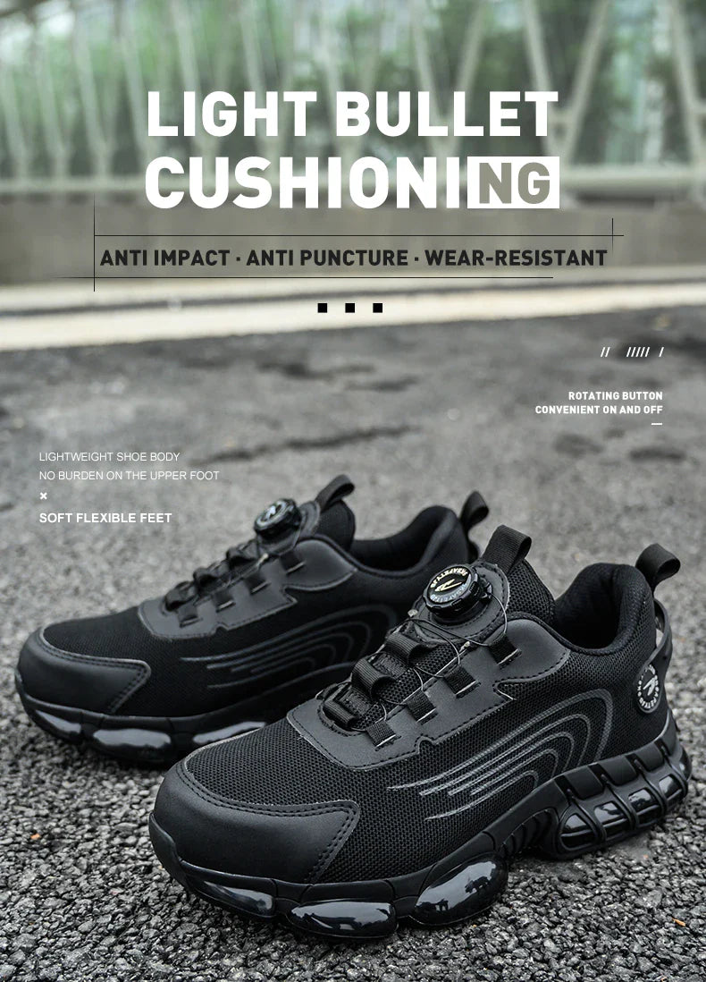 Big Size Men and Women Rotary Buckle Work Safety Shoes Men Air Soft Sole Lightweight Sneakers Protective Fashion Work Shoes