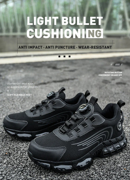 Big Size Men and Women Rotary Buckle Work Safety Shoes Men Air Soft Sole Lightweight Sneakers Protective Fashion Work Shoes