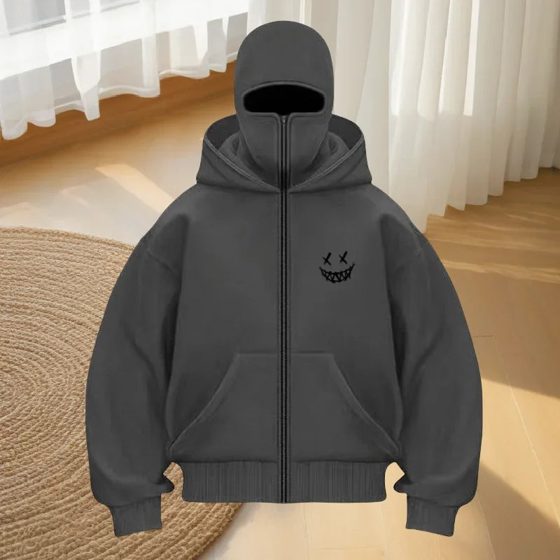 Men's fashion fitness street designer hoodie, autumn and winter fashion casual zipper hoodie, loose masked sweatshirt